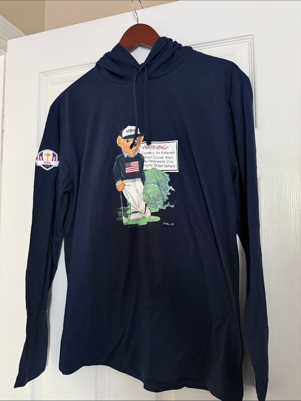 RLX Ralph Lauren Navy Men's Hooded Bear Graphic Sweater